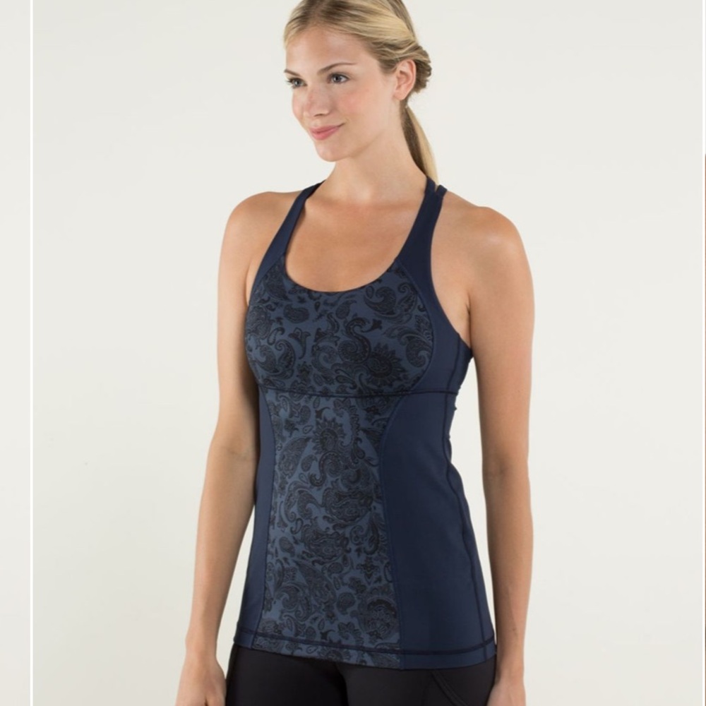 Lululemon Athletica Navy Blue Floral Energy Tank Top